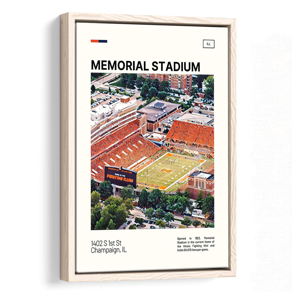 Memorial Stadium Print, Illinois Fighting Illini Stadium Canvas Art, Man Cave Gift, Floating Framed Canvas Print Wall Art