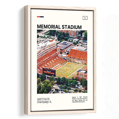 Memorial Stadium Print, Illinois Fighting Illini Stadium Canvas Art, Man Cave Gift, Floating Framed Canvas Print Wall Art