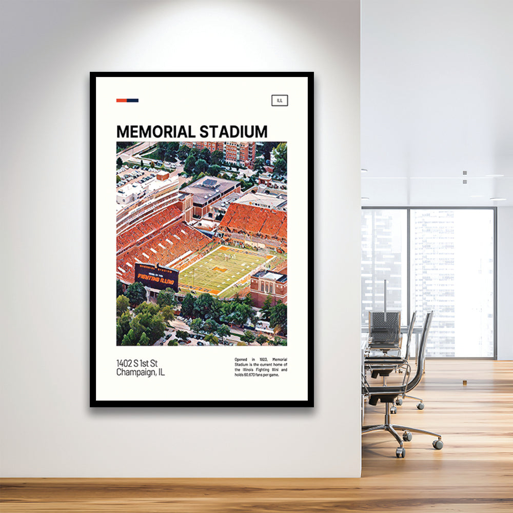 Memorial Stadium Print, Illinois Fighting Illini Stadium Art, Gifts for him, Sport Art, Framed Art Print Wall Decor