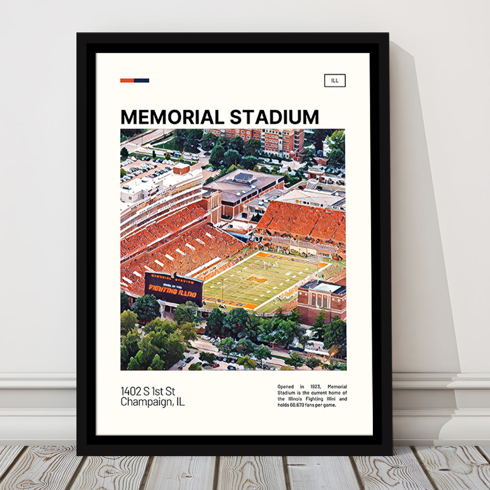 Memorial Stadium Print, Illinois Fighting Illini Stadium Canvas Art, Man Cave Gift, Floating Framed Canvas Print Wall Art