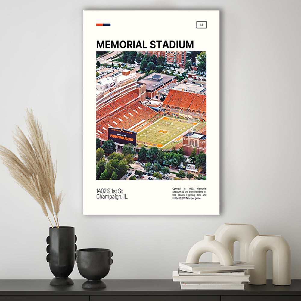 Memorial Stadium Print, Illinois Fighting Illini Stadium Canvas Art, Fan Gifts, Sport Art, Canvas Print Wall Art