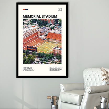 Memorial Stadium Print, Illinois Fighting Illini Stadium Art, Gifts for him, Sport Art, Framed Art Print Wall Decor