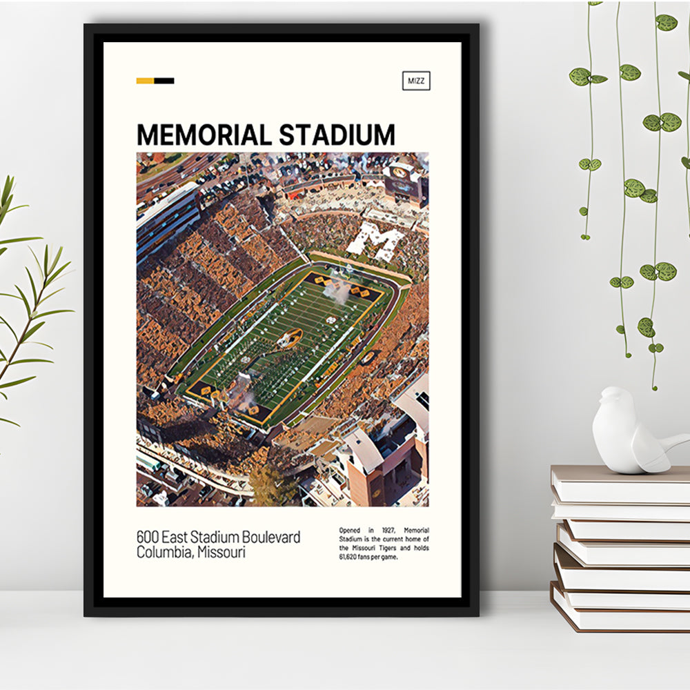 Memorial Stadium Print, Missouri Tigers Stadium Canvas Art, Man Cave Gift, Floating Framed Canvas Print Wall Art