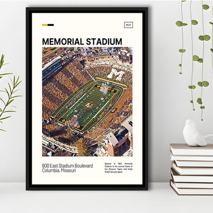 Memorial Stadium Print, Missouri Tigers Stadium Canvas Art, Man Cave Gift, Floating Framed Canvas Print Wall Art