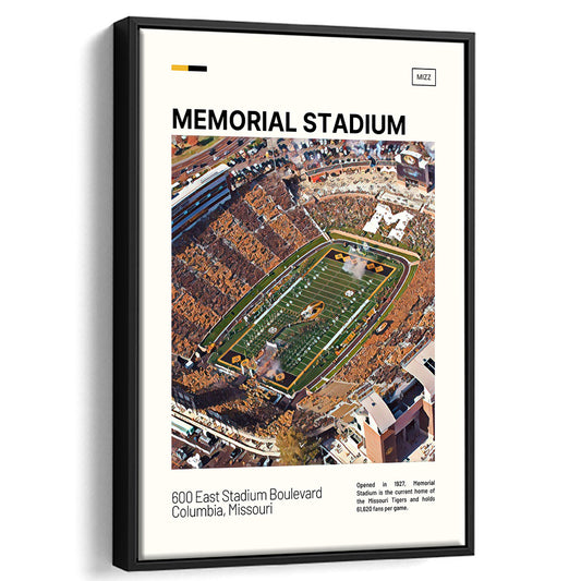 Memorial Stadium Print, Missouri Tigers Stadium Canvas Art, Man Cave Gift, Floating Framed Canvas Print Wall Art