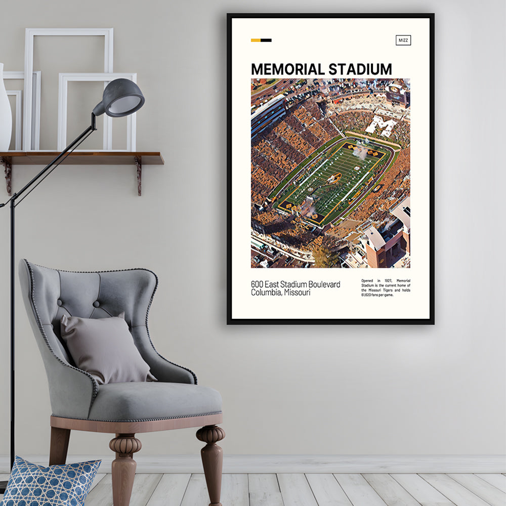 Memorial Stadium Print, Missouri Tigers Stadium Canvas Art, Man Cave Gift, Floating Framed Canvas Print Wall Art