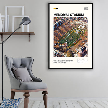 Memorial Stadium Print, Missouri Tigers Stadium Canvas Art, Man Cave Gift, Floating Framed Canvas Print Wall Art