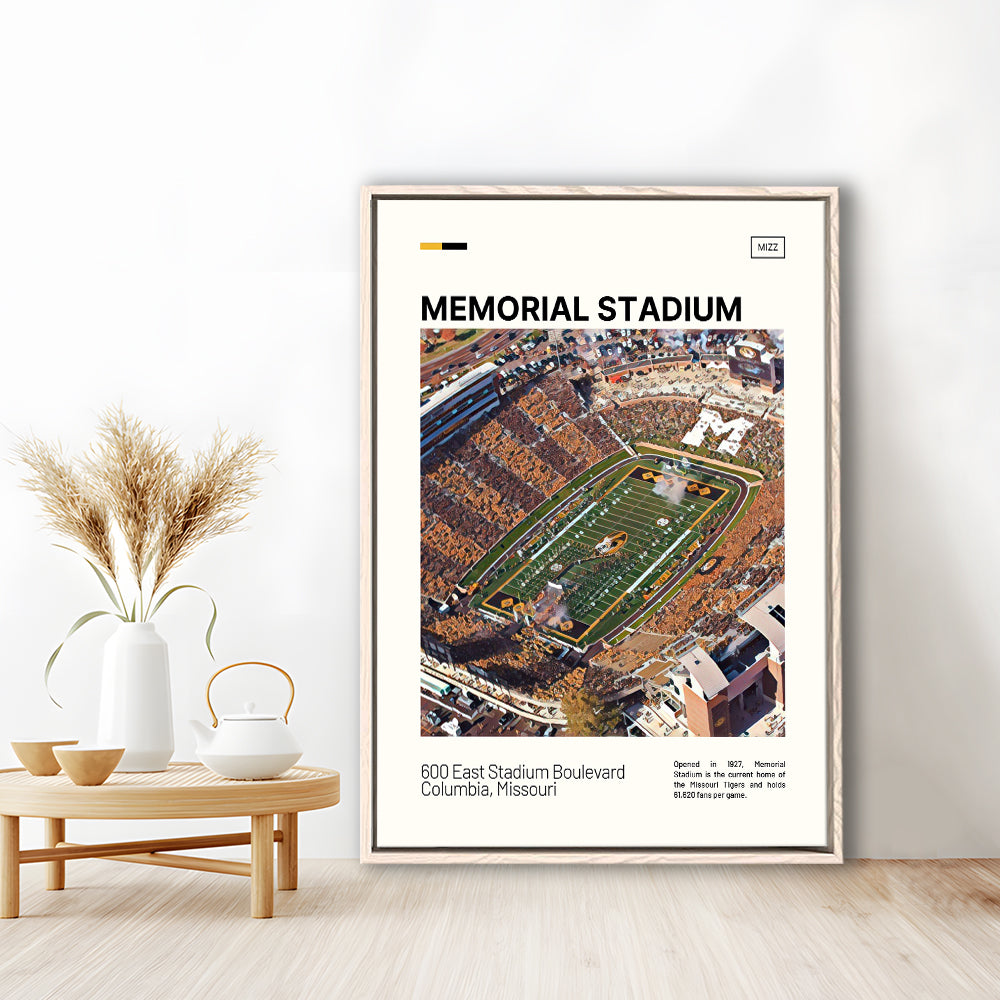 Memorial Stadium Print, Missouri Tigers Stadium Canvas Art, Man Cave Gift, Floating Framed Canvas Print Wall Art