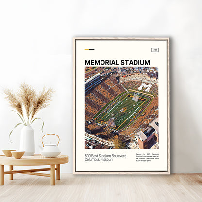Memorial Stadium Print, Missouri Tigers Stadium Canvas Art, Man Cave Gift, Floating Framed Canvas Print Wall Art