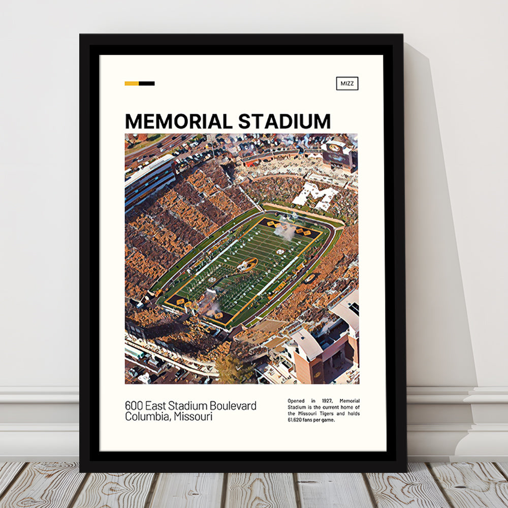 Memorial Stadium Print, Missouri Tigers Stadium Canvas Art, Man Cave Gift, Floating Framed Canvas Print Wall Art