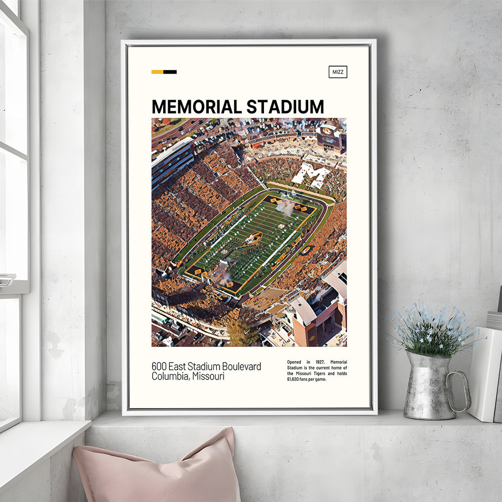 Memorial Stadium Print, Missouri Tigers Stadium Canvas Art, Man Cave Gift, Floating Framed Canvas Print Wall Art