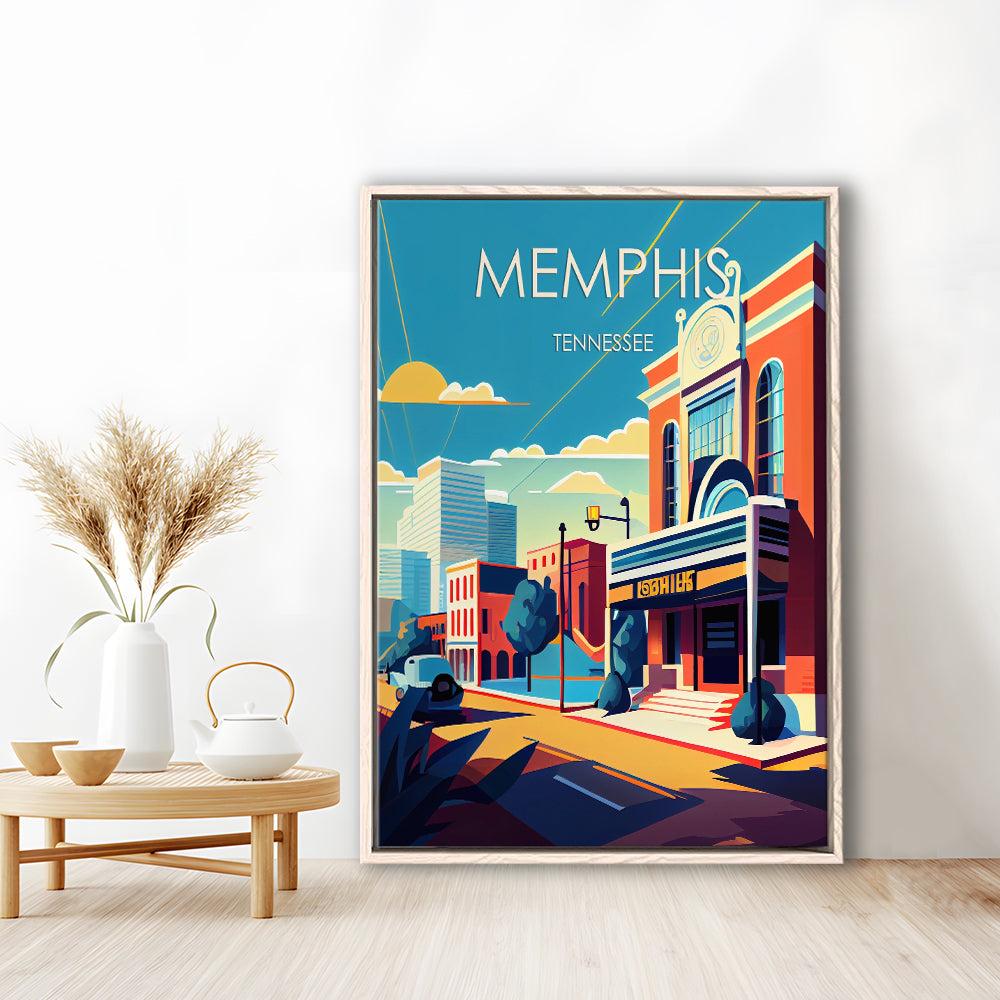 Memphis Retro Art Print, Memphis City Wall Art, Floating Framed Canvas Print, Framed Picture, Painting Canvas