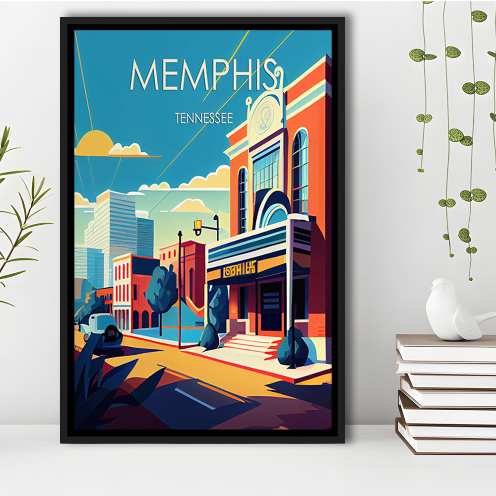 Memphis Retro Art Print, Memphis City Wall Art, Floating Framed Canvas Print, Framed Picture, Painting Canvas