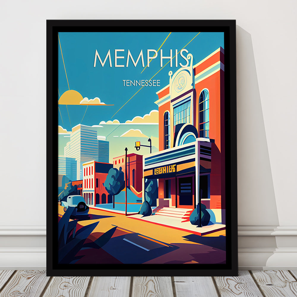 Memphis Retro Art Print, Memphis City Wall Art, Floating Framed Canvas Print, Framed Picture, Painting Canvas