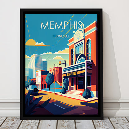 Memphis Retro Art Print, Memphis City Wall Art, Floating Framed Canvas Print, Framed Picture, Painting Canvas