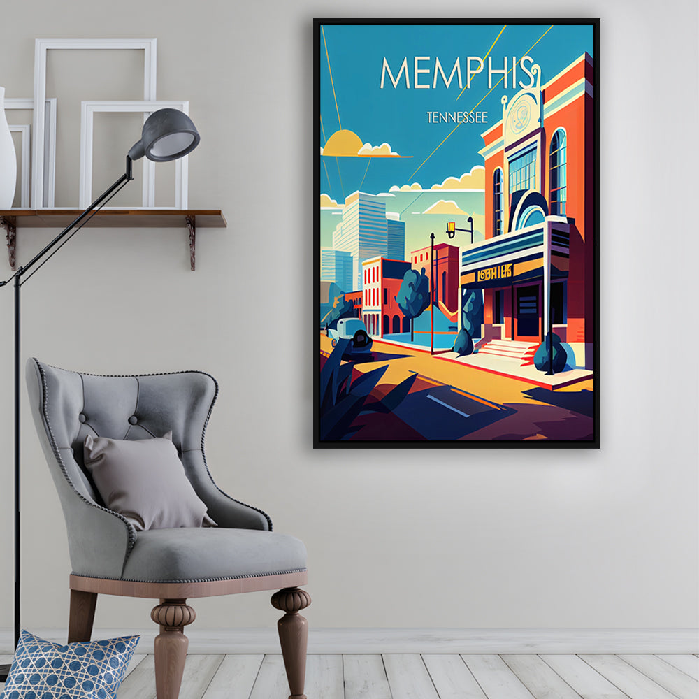 Memphis Retro Art Print, Memphis City Wall Art, Floating Framed Canvas Print, Framed Picture, Painting Canvas
