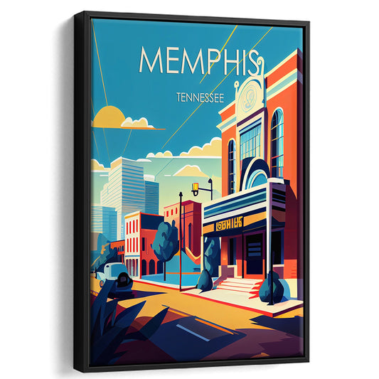 Memphis Retro Art Print, Memphis City Wall Art, Floating Framed Canvas Print, Framed Picture, Painting Canvas
