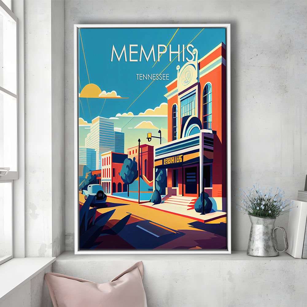 Memphis Retro Art Print, Memphis City Wall Art, Floating Framed Canvas Print, Framed Picture, Painting Canvas