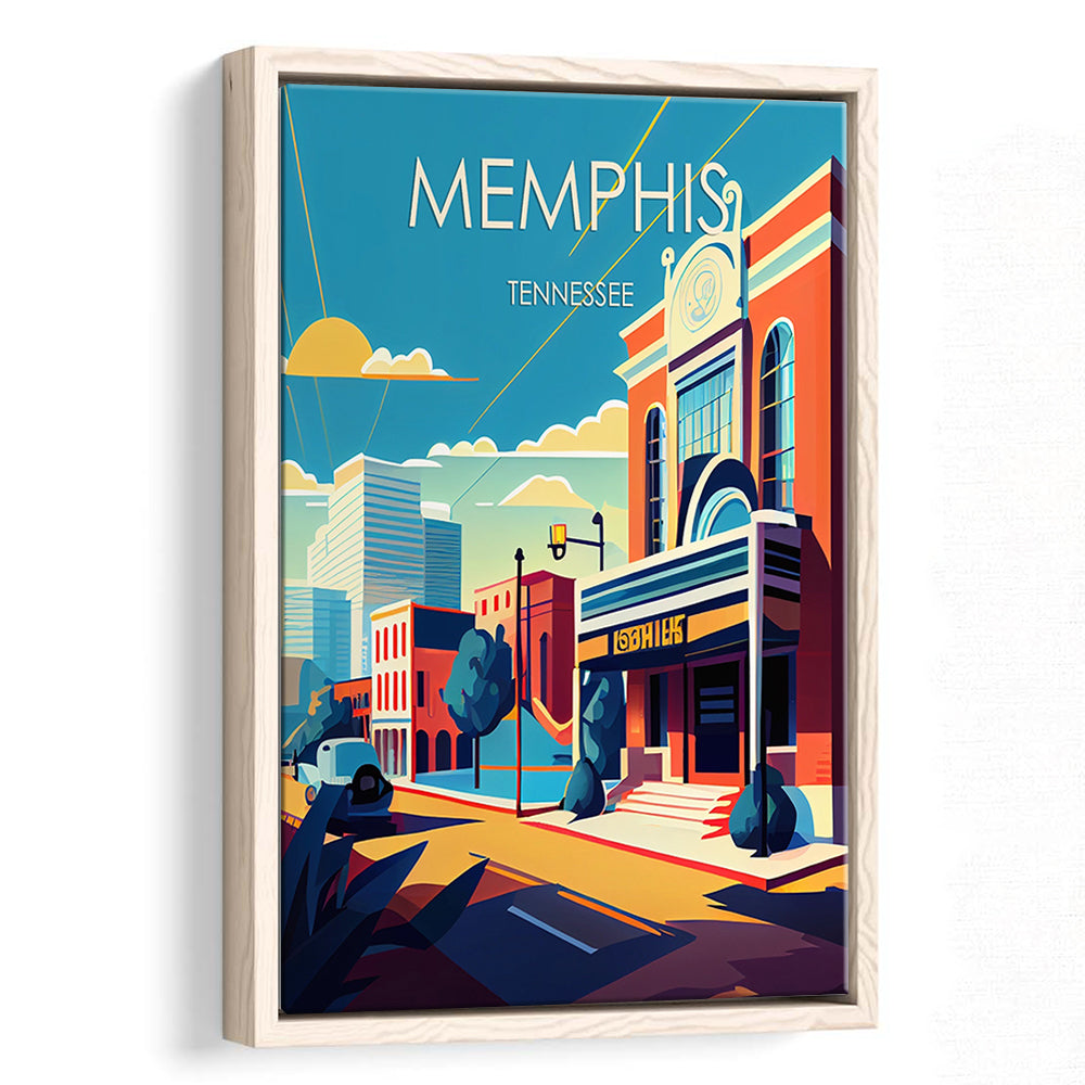 Memphis Retro Art Print, Memphis City Wall Art, Floating Framed Canvas Print, Framed Picture, Painting Canvas