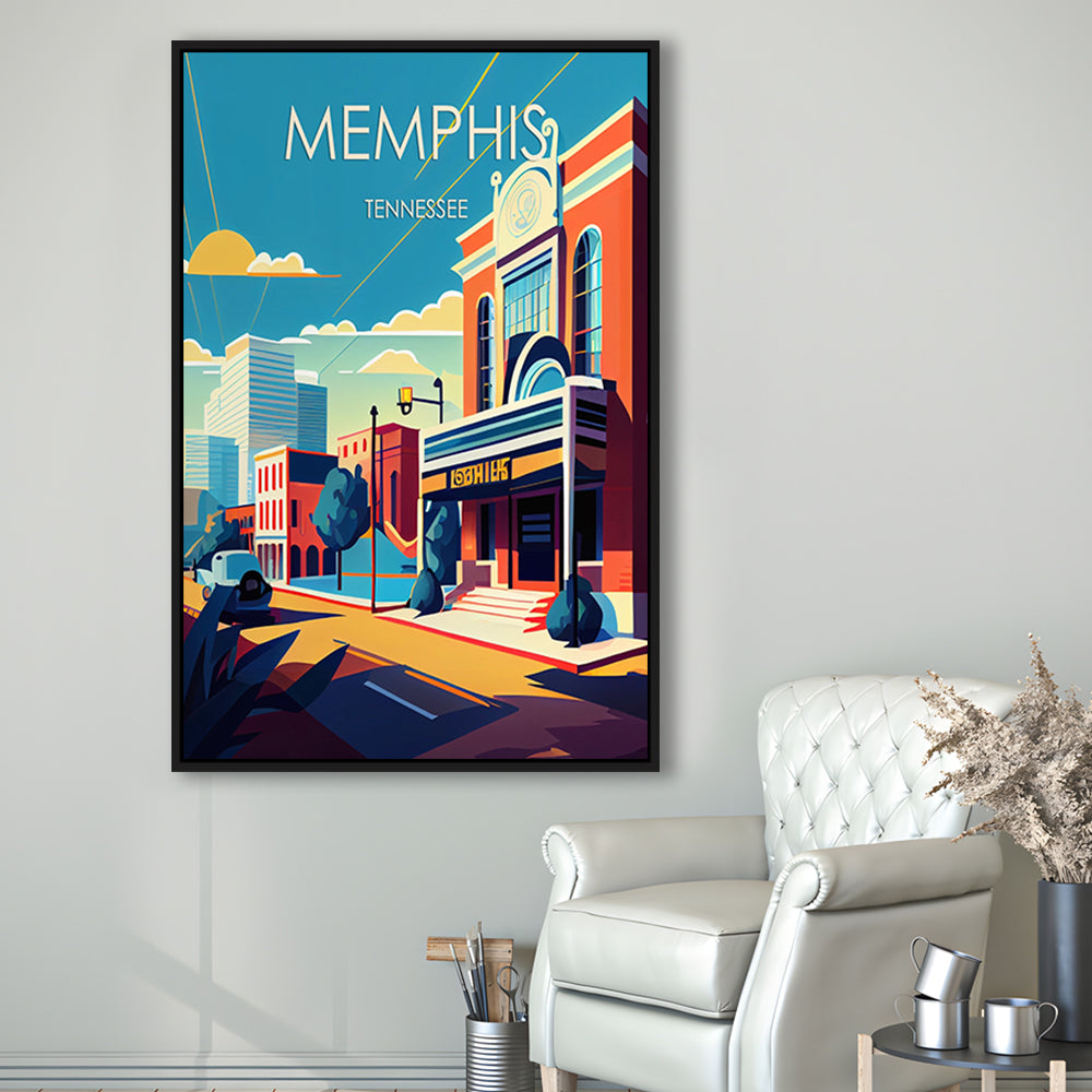 Memphis Retro Art Print, Memphis City Wall Art, Floating Framed Canvas Print, Framed Picture, Painting Canvas