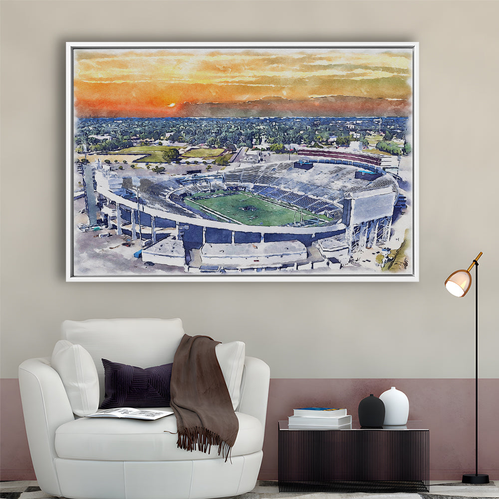 Memphis Tigers, Liberty Bowl Memorial Painting Stadium Watercolor, Sport Gift Art, Framed Canvas Print Wall Art