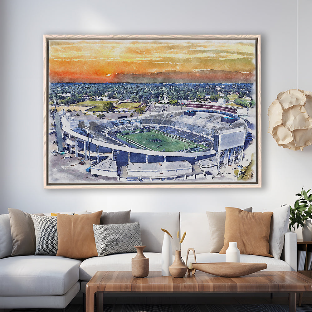 Memphis Tigers, Liberty Bowl Memorial Painting Stadium Watercolor, Sport Gift Art, Framed Canvas Print Wall Art