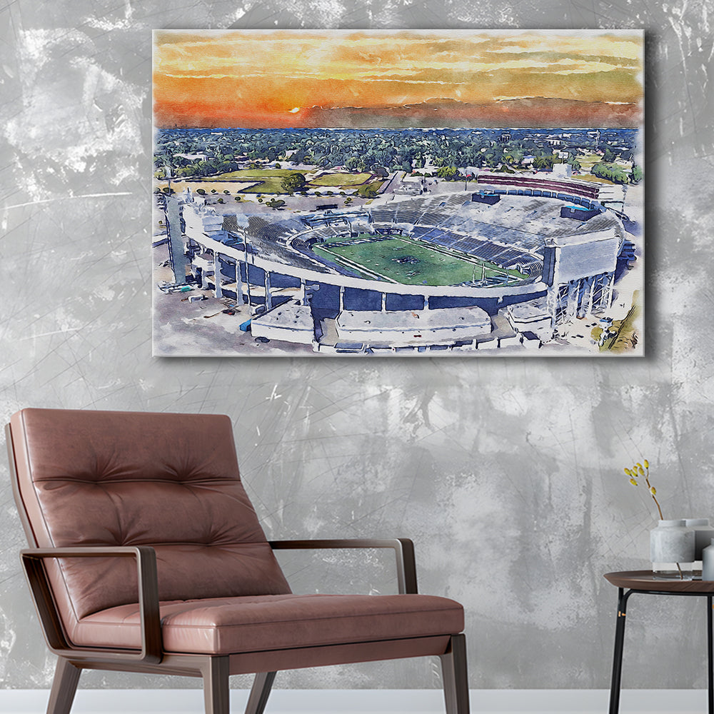 Memphis Tigers, Liberty Bowl Memorial Painting Stadium Watercolor, Sport Art, Gifts for him, Canvas Print Wall Art