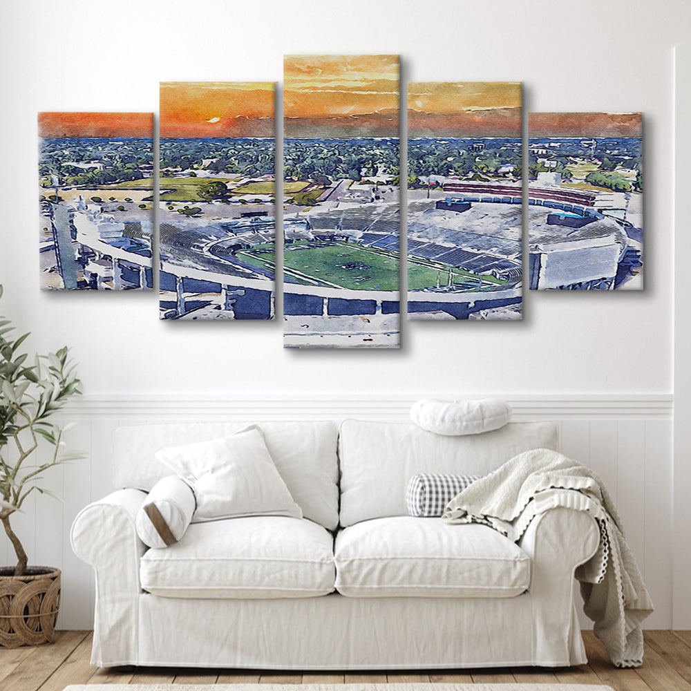 Memphis Tigers, Liberty Bowl Memorial Painting Stadium Watercolor, Sport Art, Mixed 5 Panel, Canvas Print Wall Art