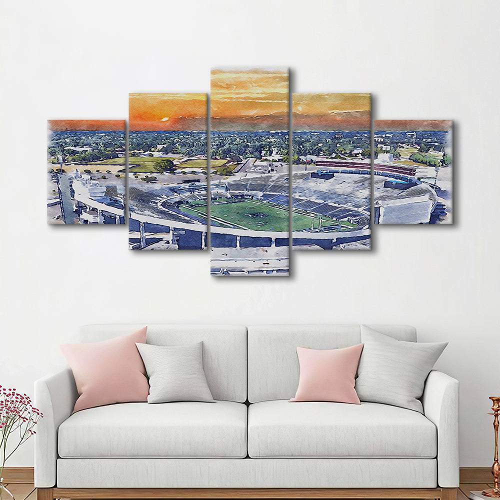 Memphis Tigers, Liberty Bowl Memorial Painting Stadium Watercolor, Sport Art, Mixed 5 Panel, Canvas Print Wall Art