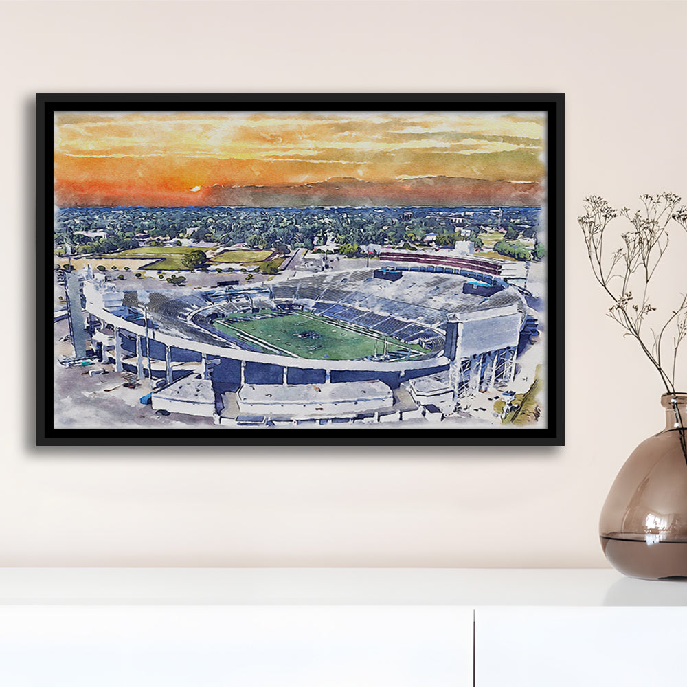 Memphis Tigers, Liberty Bowl Memorial Painting Stadium Watercolor, Sport Gift Art, Framed Canvas Print Wall Art