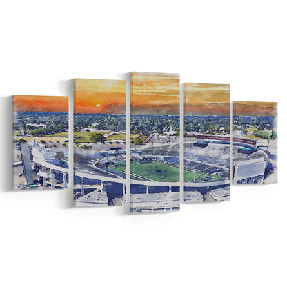Memphis Tigers, Liberty Bowl Memorial Painting Stadium Watercolor, Sport Art, Mixed 5 Panel, Canvas Print Wall Art