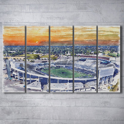 Memphis Tigers, Liberty Bowl Memorial Painting Stadium Watercolor, Sport Art, Extra Large Canvas Print Wall Art
