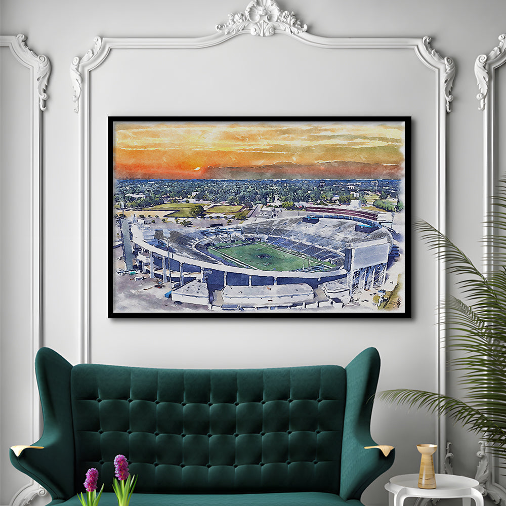 Memphis Tigers, Liberty Bowl Memorial Painting Stadium Watercolor, Sport Gift Art, Framed Art Print Wall Decor