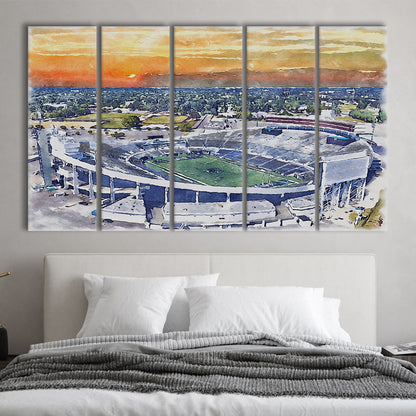 Memphis Tigers, Liberty Bowl Memorial Painting Stadium Watercolor, Sport Art, Extra Large Canvas Print Wall Art