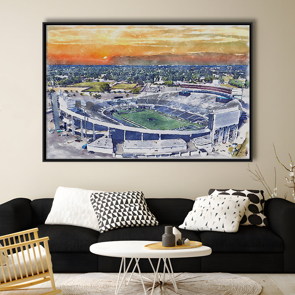 Memphis Tigers, Liberty Bowl Memorial Painting Stadium Watercolor, Sport Gift Art, Framed Canvas Print Wall Art