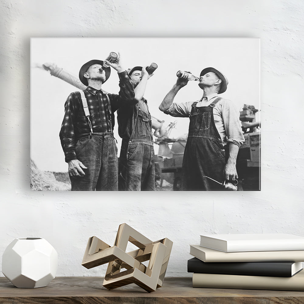 Men Drinking Beer Black and White Art Vintage Bar Prints, Canvas Print Wall Art Decor