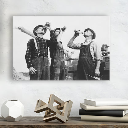 Men Drinking Beer Black and White Art Vintage Bar Prints, Canvas Print Wall Art Decor