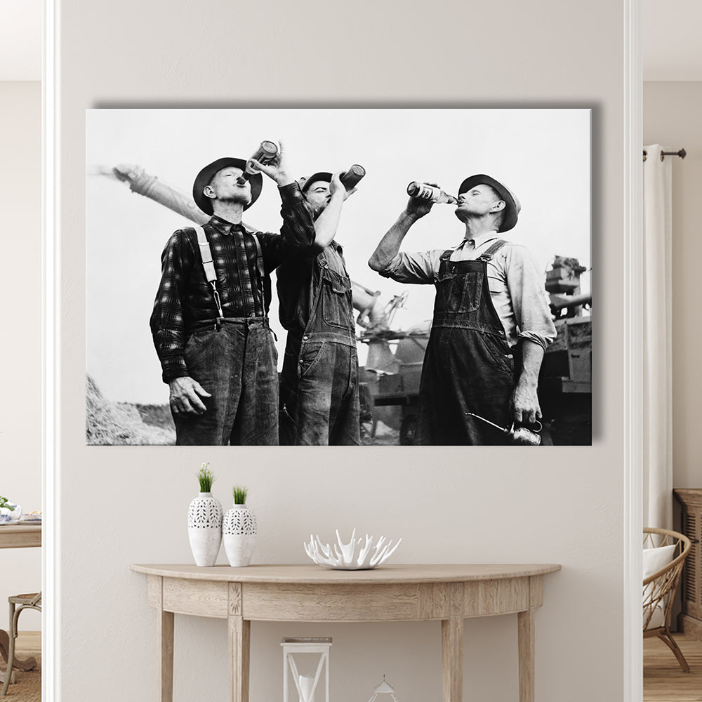 Men Drinking Beer Black and White Art Vintage Bar Prints, Canvas Print Wall Art Decor