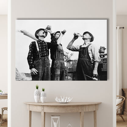 Men Drinking Beer Black and White Art Vintage Bar Prints, Canvas Print Wall Art Decor