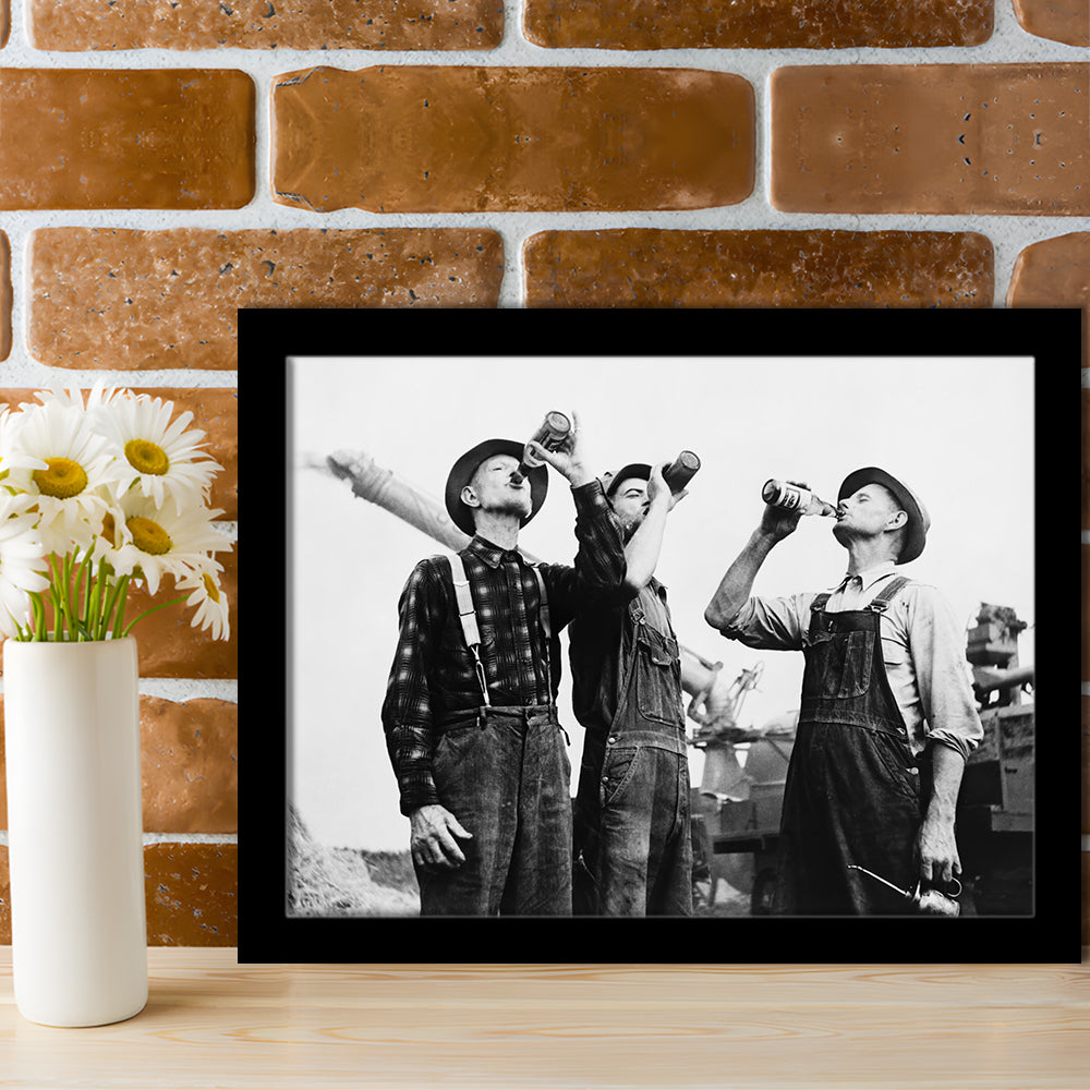 Men Drinking Beer Black and White Art Vintage Bar Prints, Framed Art Print Wall Decor
