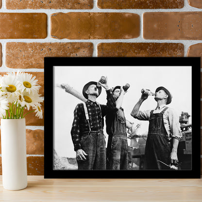 Men Drinking Beer Black and White Art Vintage Bar Prints, Framed Art Print Wall Decor