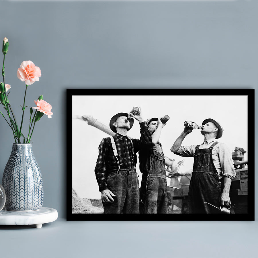 Men Drinking Beer Black and White Art Vintage Bar Prints, Framed Art Print Wall Decor