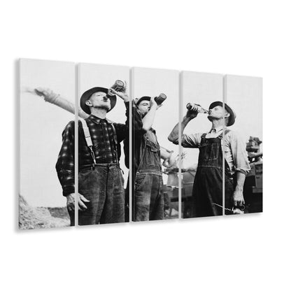 Men Drinking Beer Black and White Art Vintage Bar Prints, 5 Pieces Large Canvas Print
