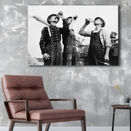 Men Drinking Beer Black and White Art Vintage Bar Prints, Canvas Print Wall Art Decor