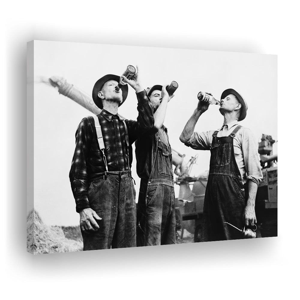 Men Drinking Beer Black and White Art Vintage Bar Prints, Canvas Print Wall Art Decor
