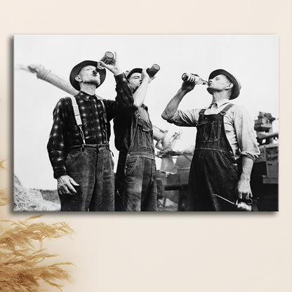 Men Drinking Beer Black and White Art Vintage Bar Prints, Canvas Print Wall Art Decor