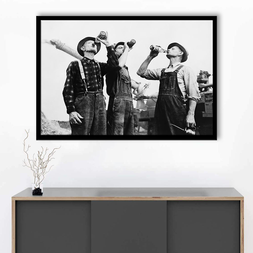 Men Drinking Beer Black and White Art Vintage Bar Prints, Framed Art Print Wall Decor