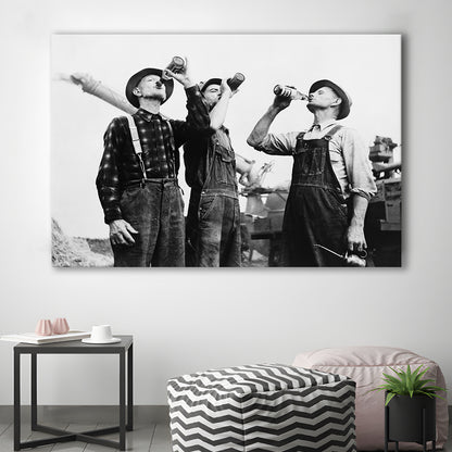 Men Drinking Beer Black and White Art Vintage Bar Prints, Canvas Print Wall Art Decor