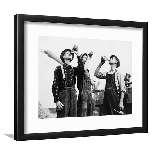 Men Drinking Beer Black and White Art Vintage Bar Prints, Framed Art Print White Border Wall Decor
