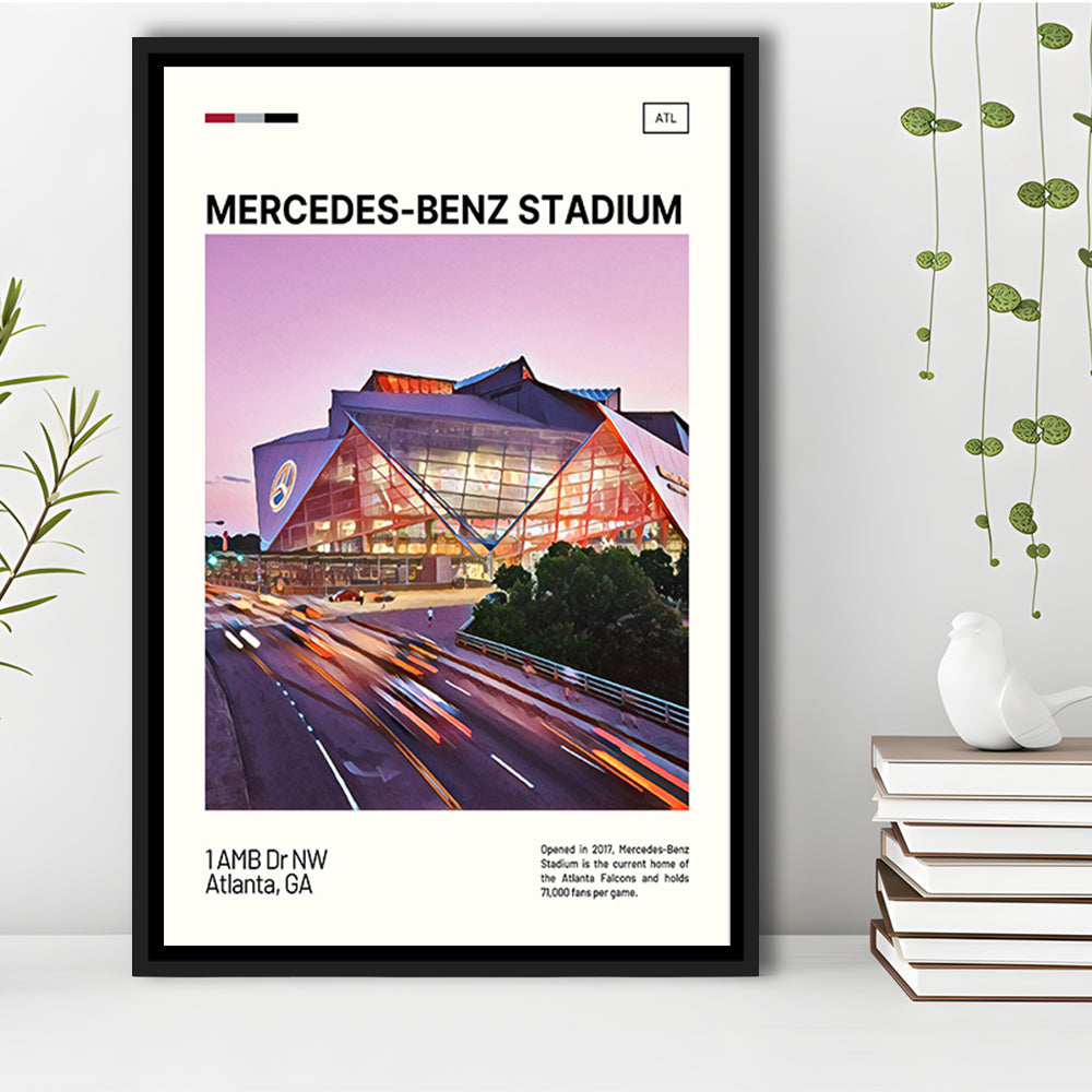 Mercedes-Benz Stadium Print, Atlanta Falcons Stadium Canvas Art, Man Cave Gift, Floating Framed Canvas Print Wall Art